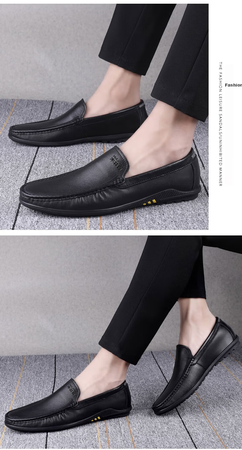 MULINSEN Men's Shoes, Top-Grain Leather, Hollow Breathable Casual Shoes, Slip-On Soft-Soled Loafers, 19591s 8