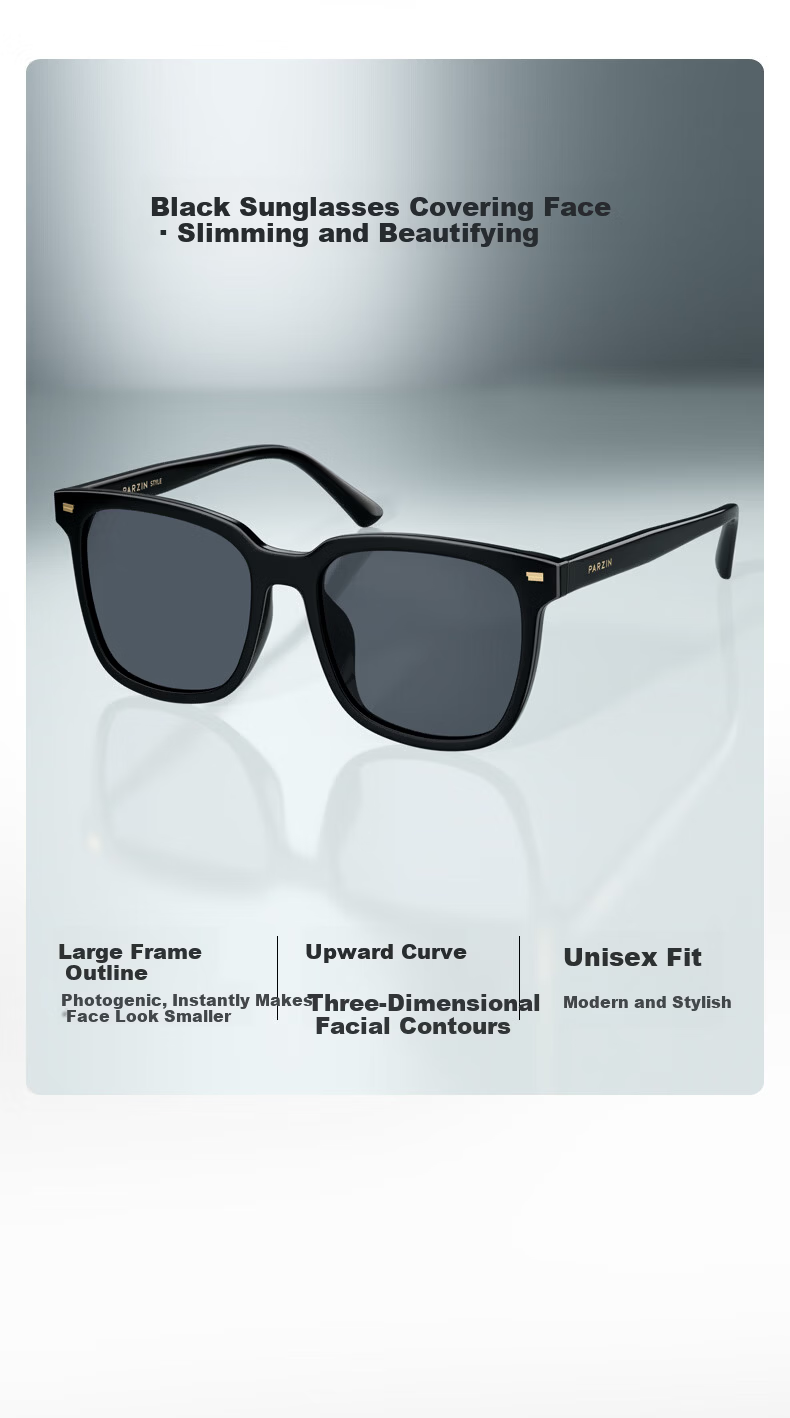 PARZIN Polarized Sunglasses Women [Zhou Ye Same Style] Black Oversized Square Face Slimming Glasses UV Protection Driving Sunglasses Men Gift 3