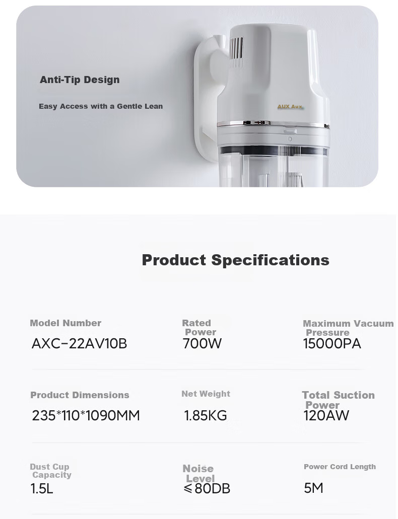 AUX Home Vacuum Cleaner High Suction Power High Power Compact Wired Handheld Vacuum Mop Combo AXC-22AV10B Standard Edition 23