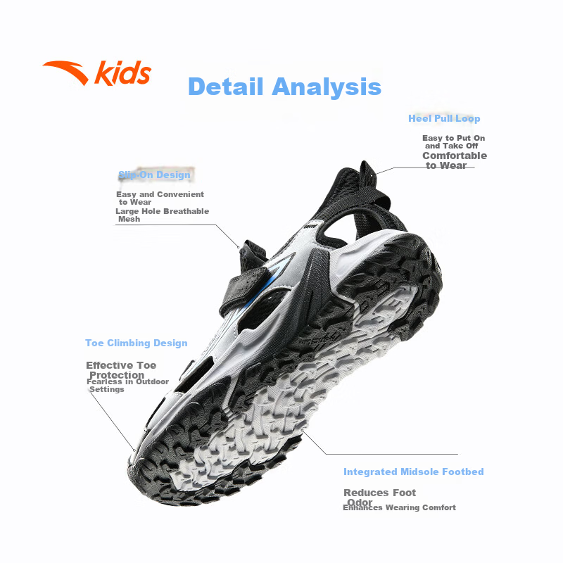 Anta Kids Boys Summer Breathable Lightweight Slip-On Beach Shoes A12526945H