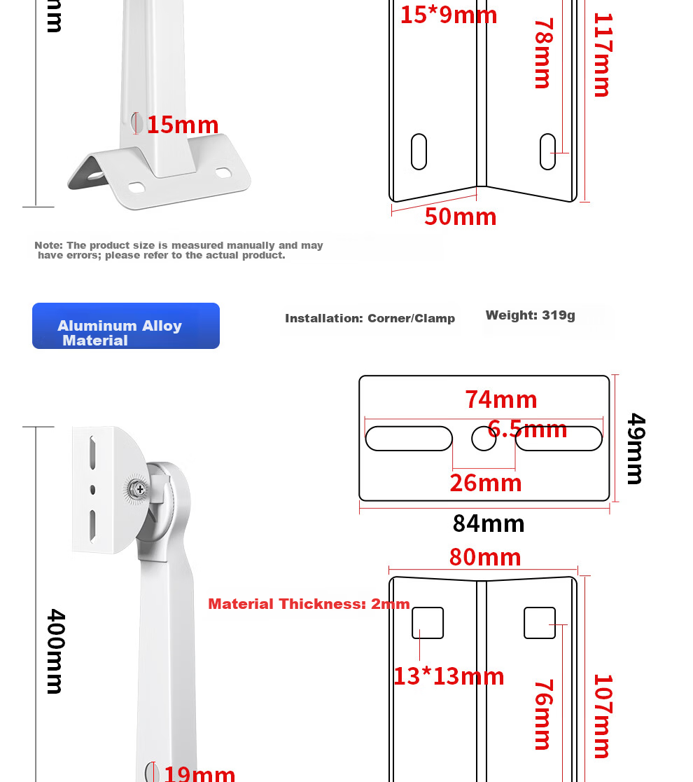COMPCCTV Outdoor Surveillance Pole Mount Bracket for Security Cameras, Iron Clamp Holder for Utility Poles, Fence, Adjustable Goose Neck Joint, Wall Corner Installation Bracket 4