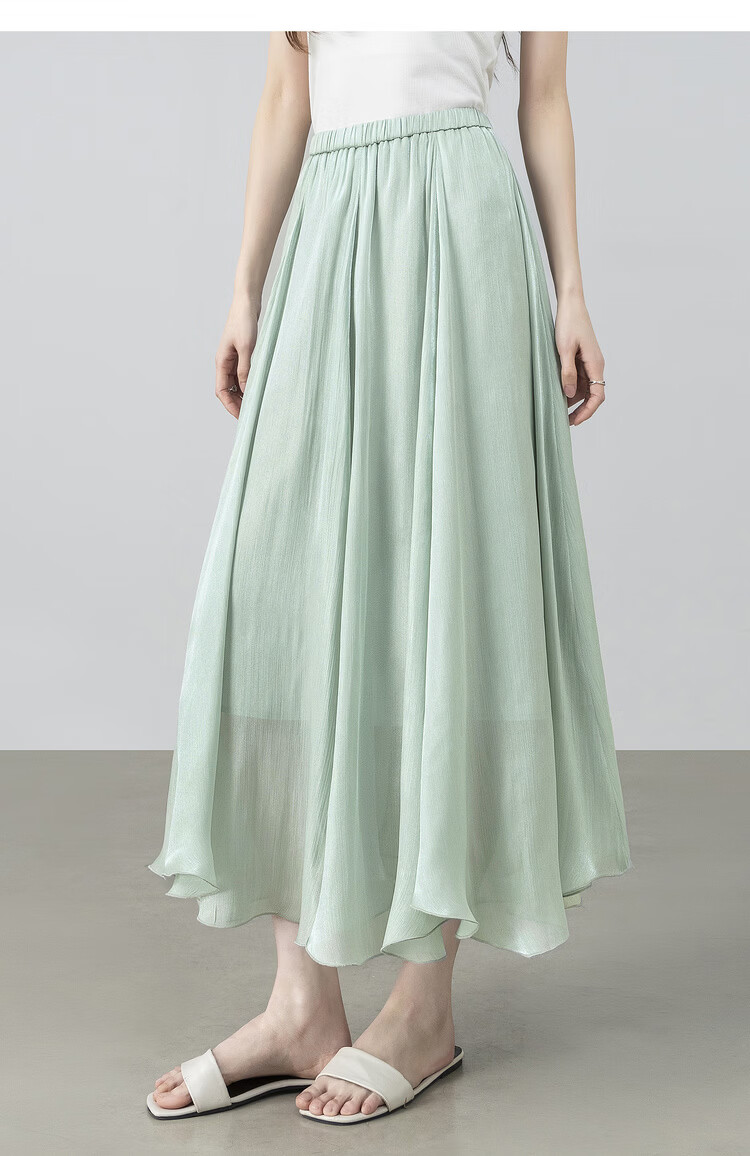 Shangdu Bila Elegant Radiant Half Skirt for Women Summer Soft Style Slimming A-Line Skirt Lightweight Draped Elastic Waist Flared Skirt 14