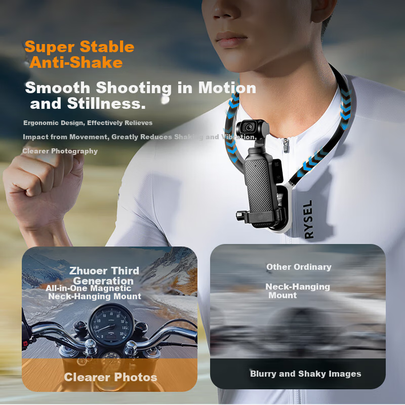 K&F CONCEPT Magnetic Neck Strap Mount for DJI Action 5 Pro/4 Pocket3, Insta360 Ace Pro Nano, First-Person POV Sports Camera and Mobile Phone Holder
