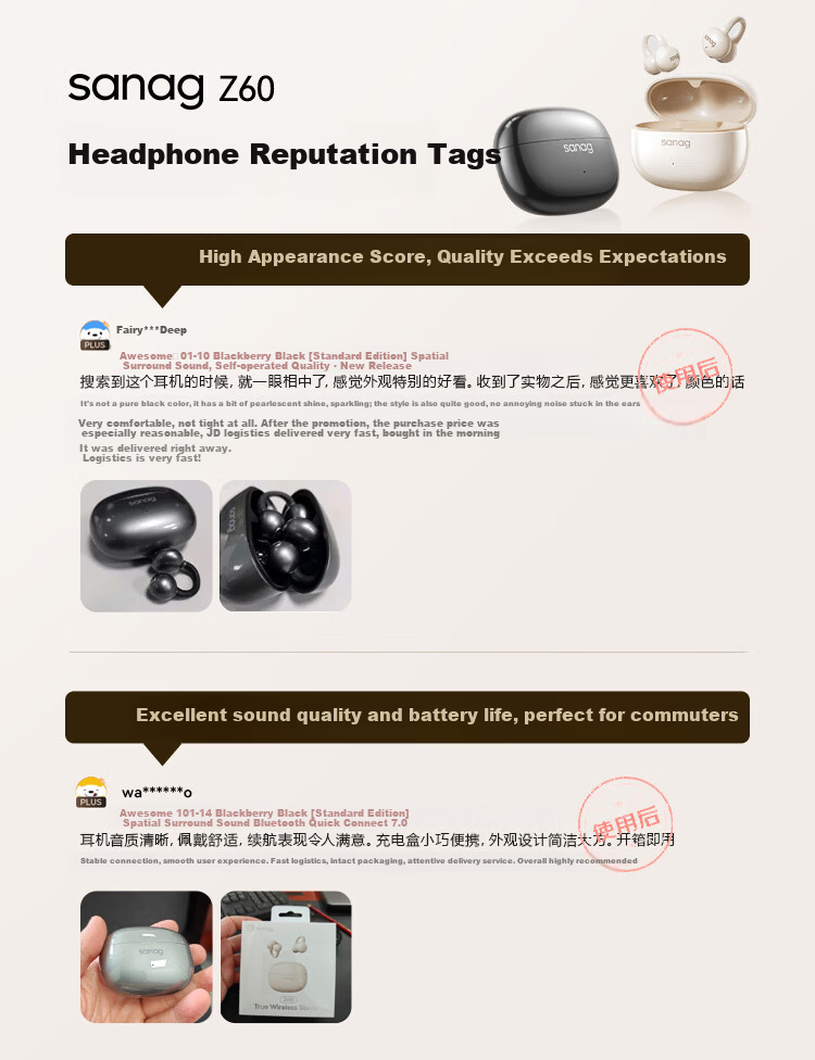 SANAG Z60S Bluetooth Headphones, Clip-On Wireless Bone Conduction Open-Style Gaming AI Translation Call Noise Reduction Ultra-Long Battery Life 2026 New Model Compatible with Apple, Huawei, Xiaomi 1