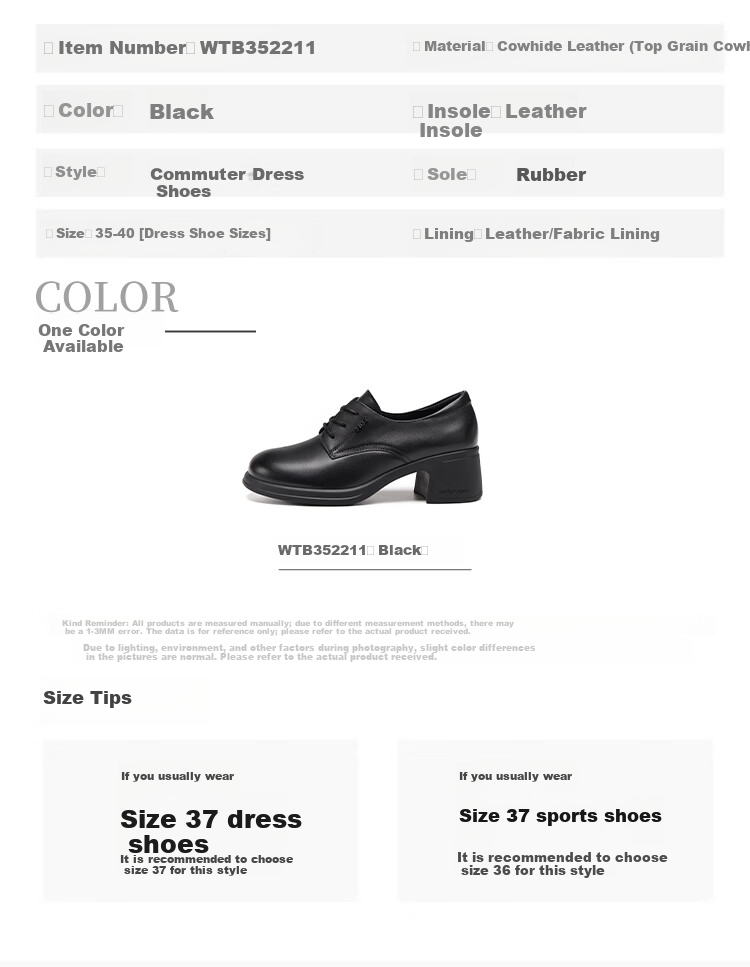 Red Dragonfly Women's Autumn Leather Breathable Work Lace-up Commuting Flats WTB352211 Black Size 39 5