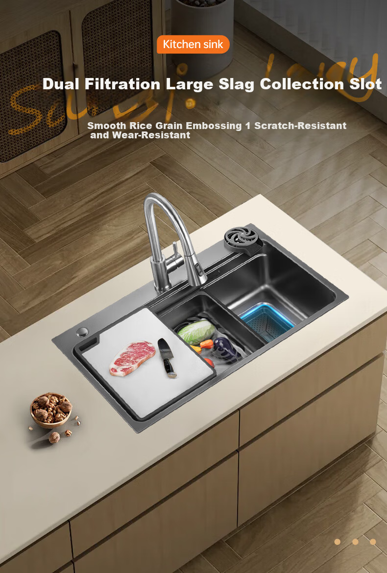 Aiful Oulin Kitchen Sink Large Single Bowl Vegetable Washing Basin Integrated Thickened Grain Texture 883H 1