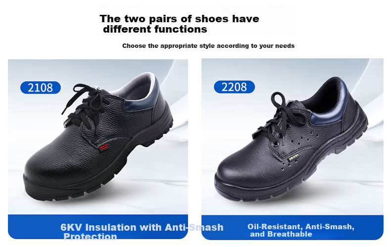 DUNWANG Safety Work Shoes Anti-Smash Electrical Insulation 6kV Cowhide Breathable Unisex Work Shoes 2108 Durable Non-Slip Construction Site Shoes Size 43 8