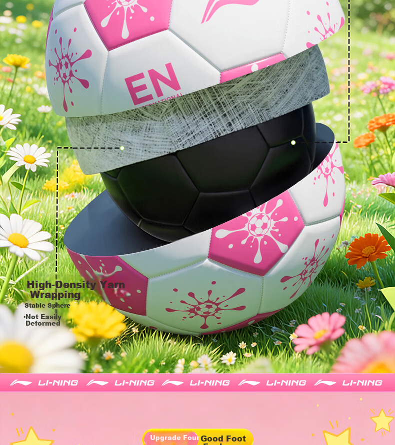 Li-Ning Size 4 Football for Children Girls Ages 3-6-12 Primary and Middle School Standard Match Training with Name Customization 7
