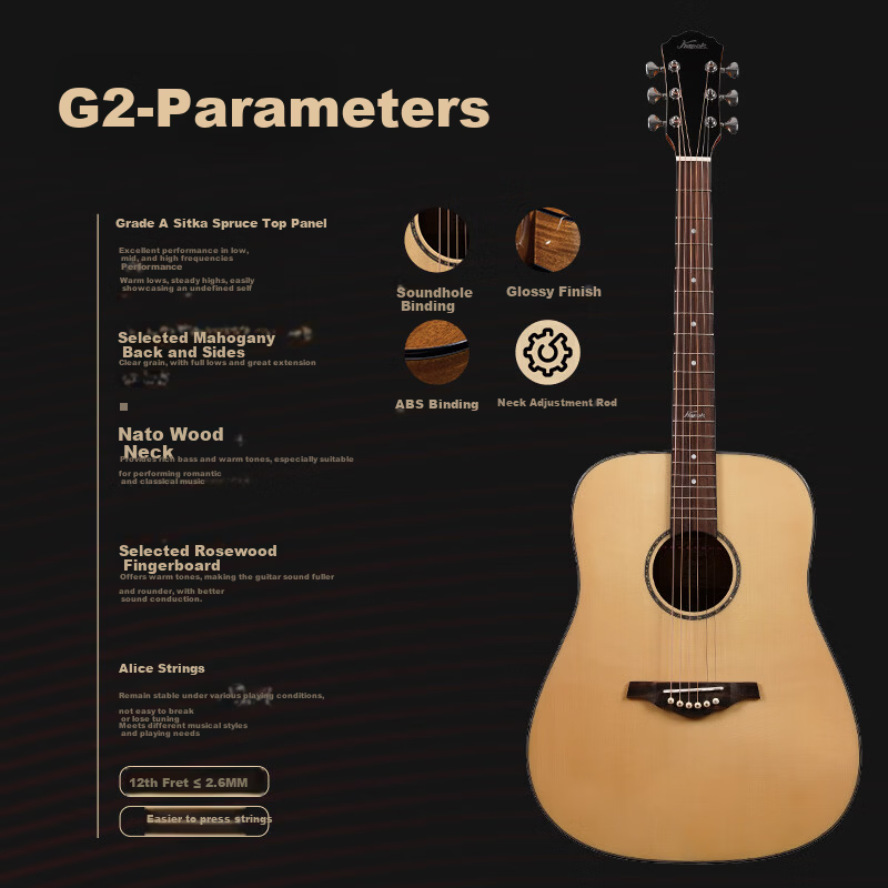 Kapok Folk Acoustic Guitar 36-inch G2 1/2 Beginner Entry-Level Graded Wooden Guitar for Men and Women Advanced Instrument