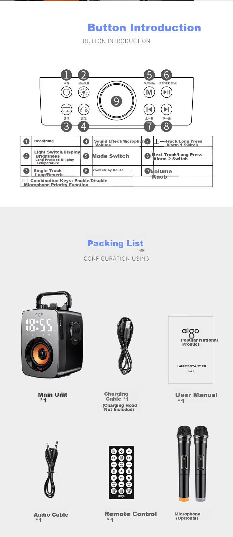Aiguozhe T203 Pro Wireless Bluetooth Speaker, Outdoor High-Volume Square Dance Sound System, Home Radio, Portable Handheld Speaker for Street Vending, Payment Collection, Voice Broadcast Device, Dual Microphone Versio 20
