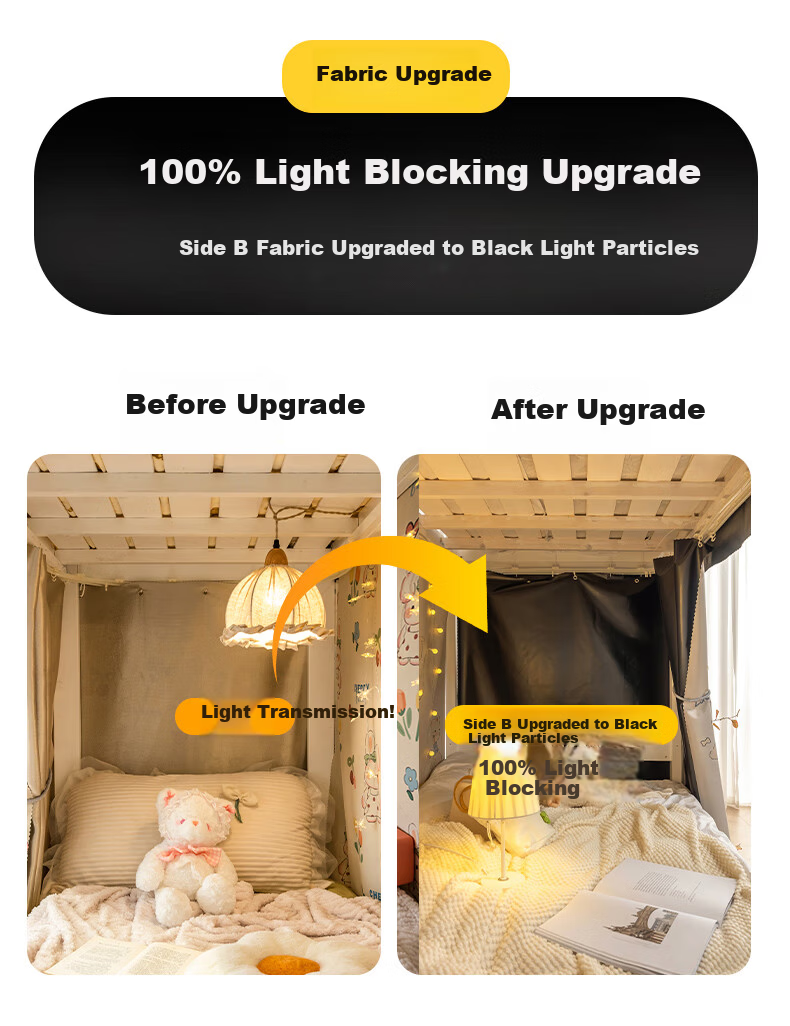 Mengshina Dormitory Bed Curtain Lower Bunk U-Shaped Track Strong Light-Blocking Student Curtain Black Check Bear / 2 Panels + Bed Valance 3
