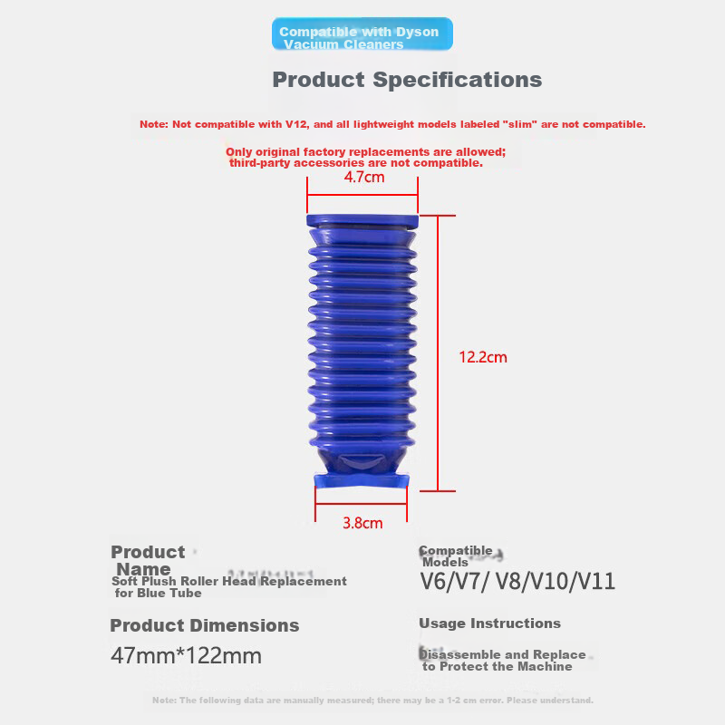 Shuangwei Compatible with Dyson Vacuum Cleaner Accessories, Suction Head for V7/V8/V10/V11/V12/V15, Long Soft Flat Suction Head, Flat Nozzle Crevice Suction Head, DS-Suction Head 01 3