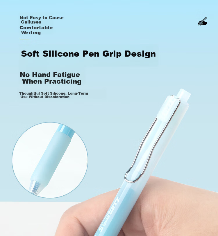 Fizz Chenhai Blue Quick-Dry Retractable Gel Pen 0.5mm Low Center of Gravity Dual Ballpoint CS Black Tip High Capacity Office Signature Pen Student Exam Pen 3-Pack B73019 5
