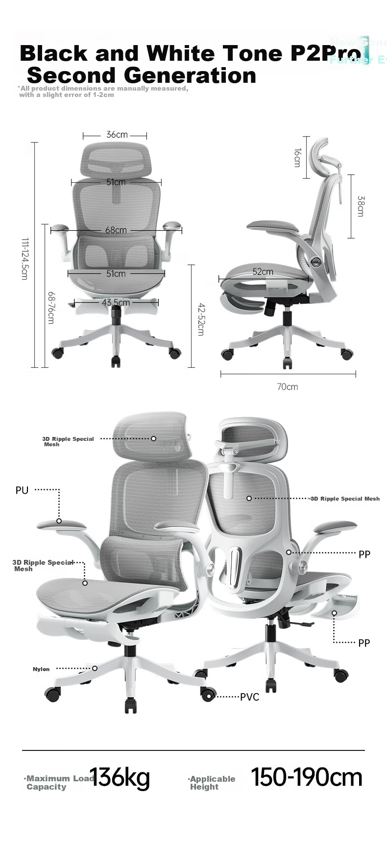 HeiBaiDiao P2Pro 2nd Generation Ergonomic Office Chair Computer Chair Gaming Chair with 4D Lumbar Support 23