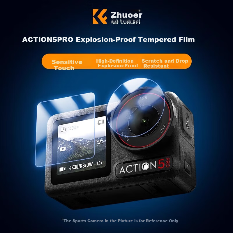Zhuoer DJI Action 5 Pro Camera Screen Tempered Glass Lens Protector 3-Piece Set Sports Camera Screen Protective Film Accessories 1