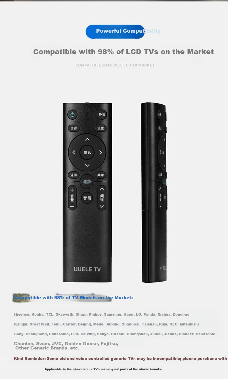 Beishi Universal TV Remote Control LCD Smart TV Remote Compatible with Hisense TCL Thunderbird Sharp Changhong Konka Haier Skyworth LeTV Samsung Sony and More 1