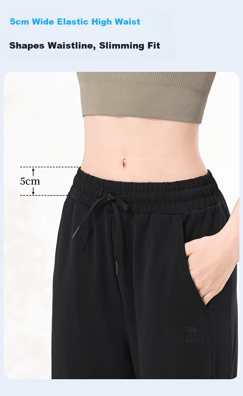 CAMEL Straight-Leg Knit Women's Pants Stretch Casual Sun-Protective Sports Trousers Y25BA0L6002 Phantom Black XXL 7