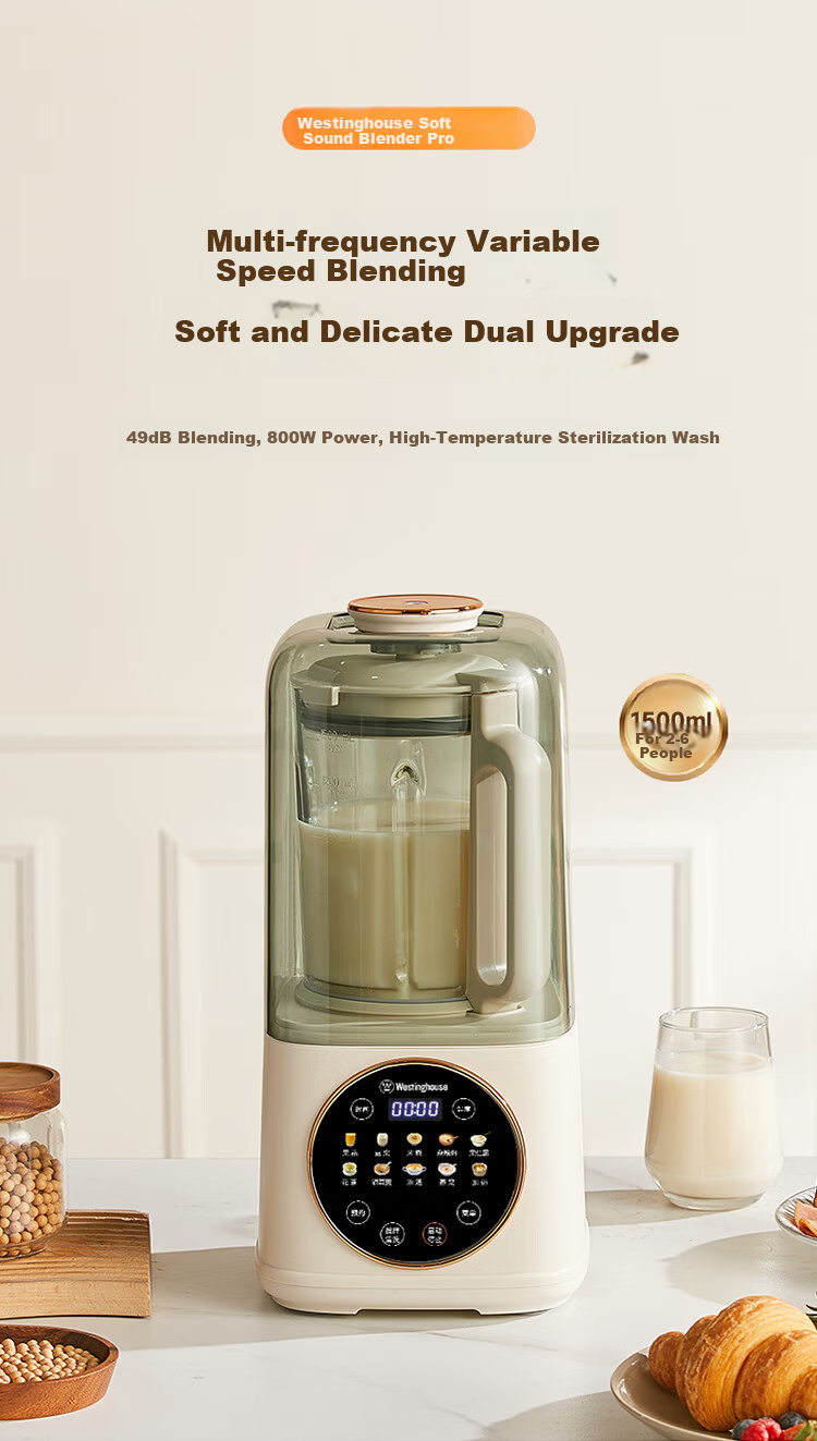 Westinghouse WPB15J9 Soft Sound Blender Household Soy Milk Maker 1.5L Heating Fully Automatic Mixer Titanium Coating Anti-Scald Noise Reduction Baby Food Processor 4