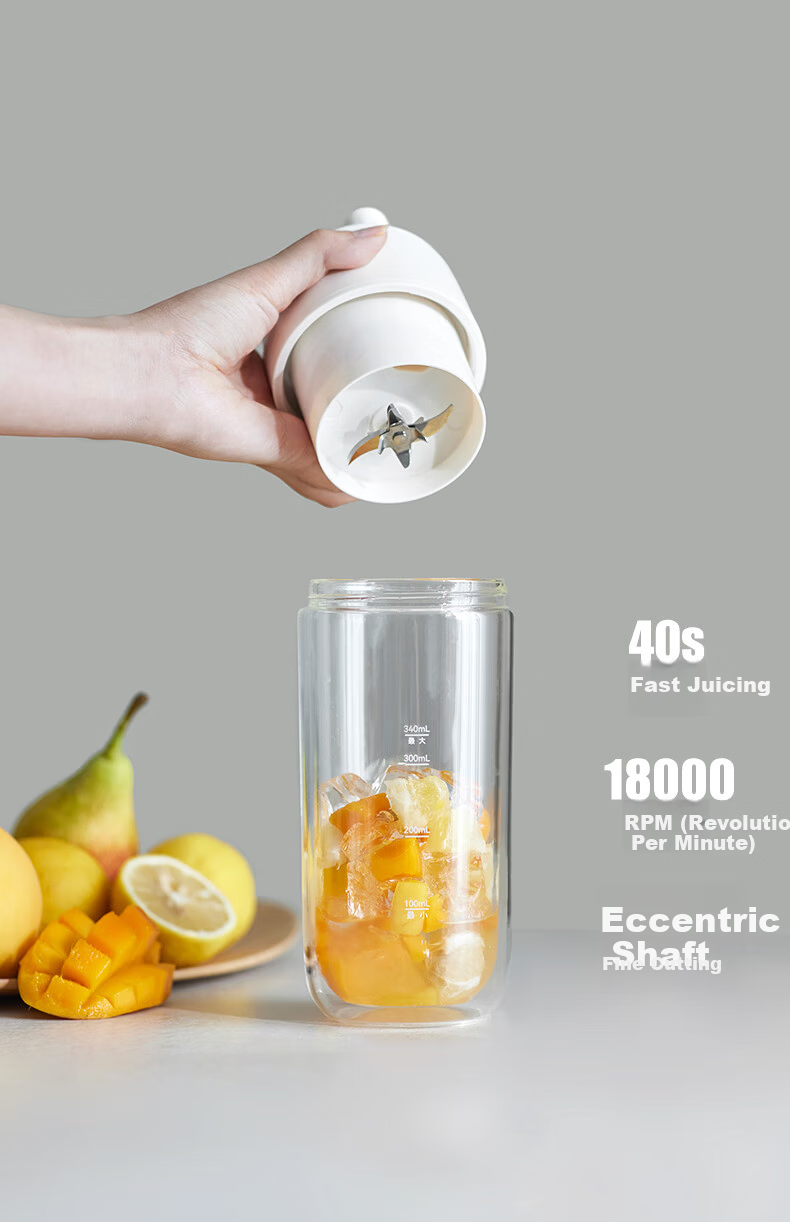Olayks Instant Double-Layer Glass Juicer Cup Hollow Insulated Portable Juicer Multifunctional Small Household Juice Blender Fresh Fruit and Vegetable Juicer with Ice Crushing Travel Cup 10