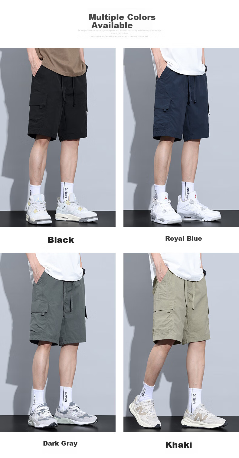 MARK FAIRWHALE Men's Casual Shorts, Summer New Style Loose Ice Silk Cargo Pants, Straight-Leg Mid-Length Shorts, Knee-Length Shorts, Men's Trousers 4