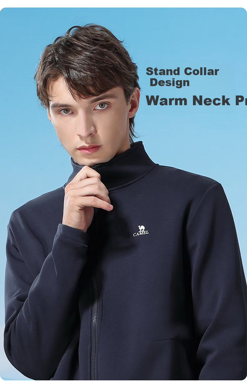 CAMEL Men's Casual Running Jacket with Stand Collar Long Sleeve Two-Piece Sports Set Y14CY0L2614 Phantom Black L 5