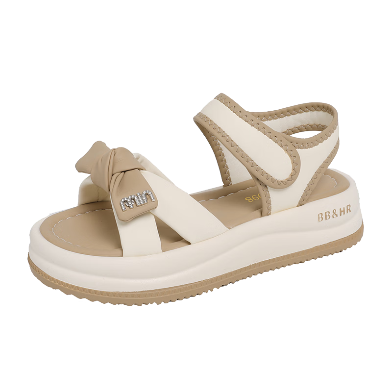 Cartelo Crocodile Women's Summer New Bowknot Open Toe Casual Thick Sole Beach Sandals 1935 Beige Size 36