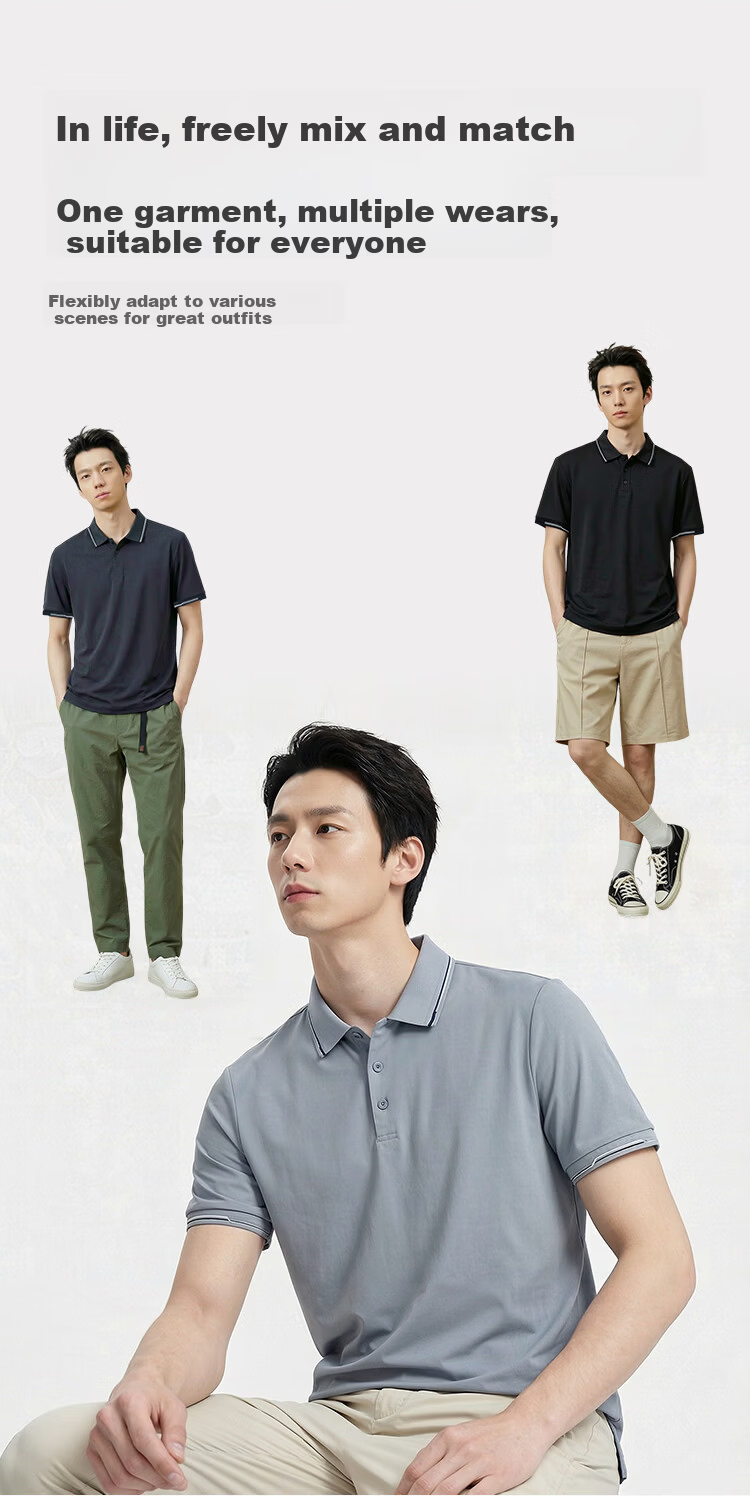 JD Jingzao Ice Jade Polo Shirt Men's Short Sleeve T-Shirt Premium Spring Summer New Lapel Casual Business Top Cloud Gray Blue L 11