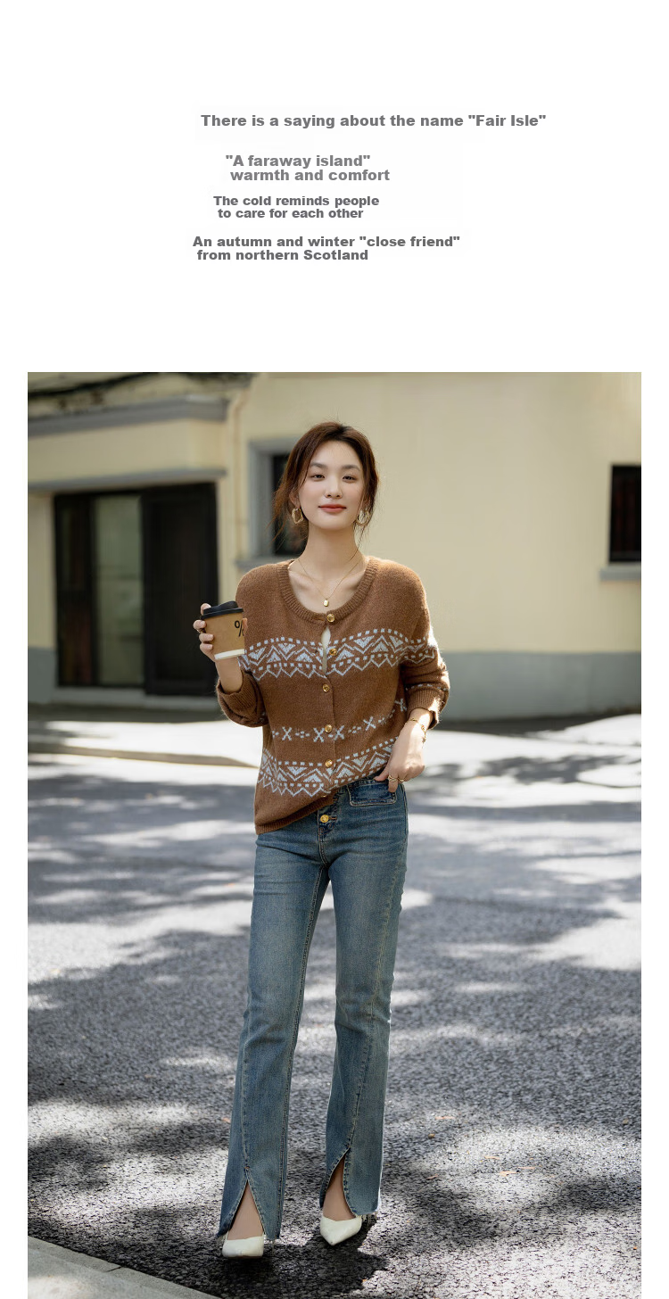 Demana Autumn Fair Isle Wool Blend Jacquard Cardigan Loose Knit Sweater for Women 2