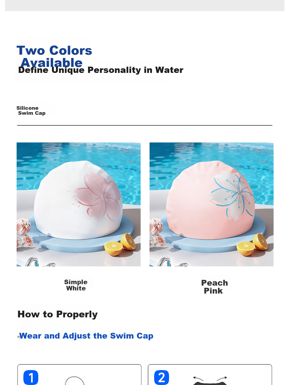 361° Women's Silicone Waterproof Printed Swimming Cap for Long Hair, Non-Tight, Ear Protection, Professional Large Size 13