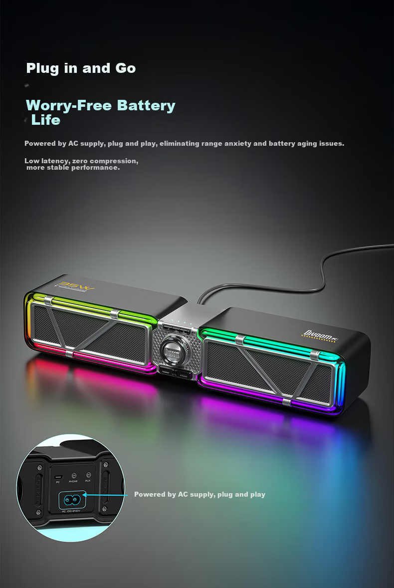 Divoom Divoom Gaming Speaker Stereo Surround Sound Computer Desktop PC Anti-Howling Bluetooth 6.0 Wired RGB Light Bar Black 9