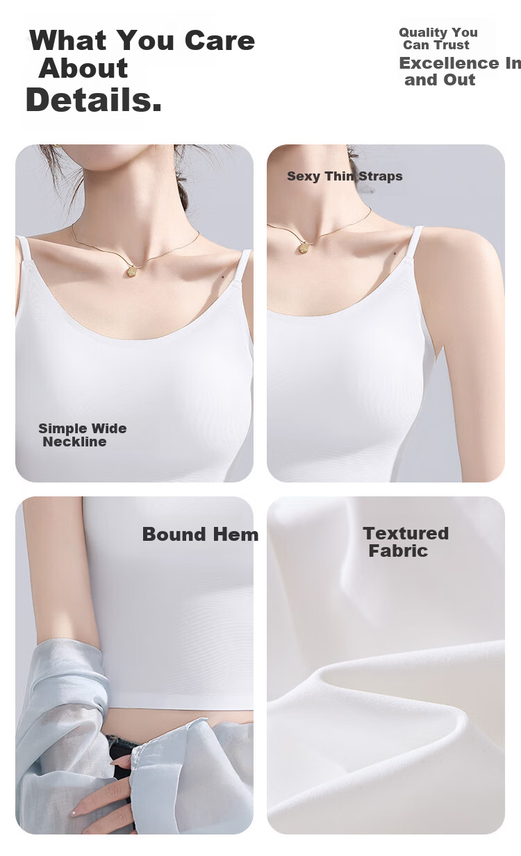 Urban Beauty [No Bra Needed] Women's Camisole with Chest Pad, Ice Silk Thin Seamless Back Beauty Underwear, Wearable as Outerwear or Innerwear 10