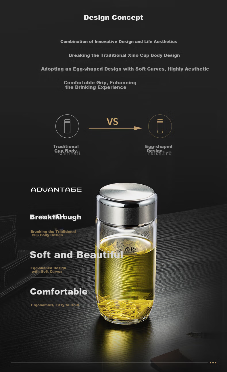 XINNUO Single-Layer Glass Cup for Men Home Office Tea Brewing with Filter Car Water Bottle XN-7718 Natural Color 550mL 4