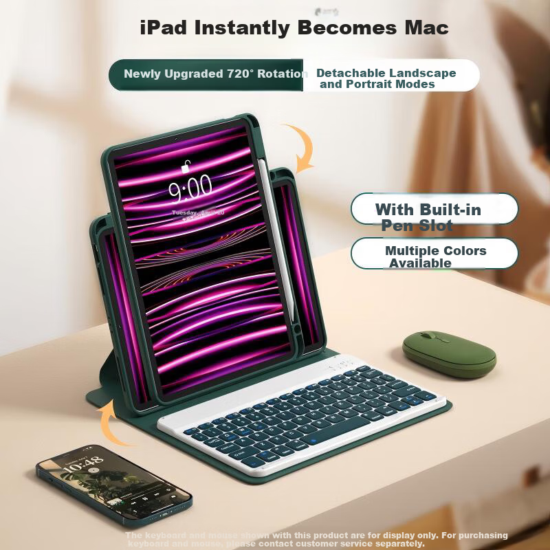 B.O.W Hangshi HC036K New 2025 iPad Case Compatible with iPad 2019/20/21 Universal Tablet Cover with Pen Slot Integrated Horizontal and Vertical Screen 10.2 Inch Dark Night Green