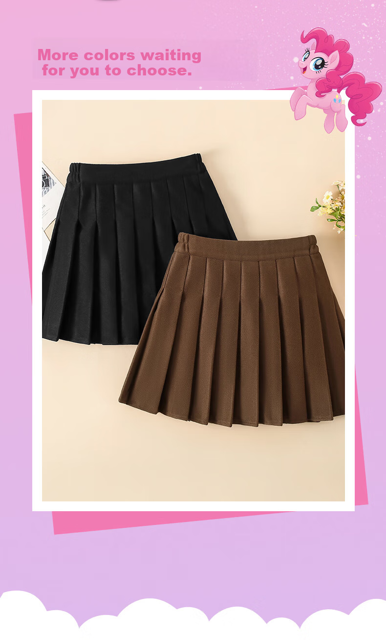 MY LITTLE PONY Girls' Spring and Autumn Knitted Wool Pleated Skirt, Cute and Versatile School Style, Brown, Size 150 5