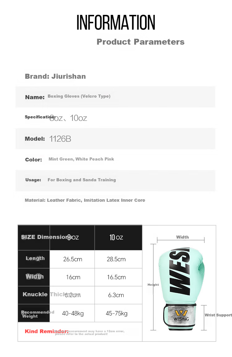 Jiurishan Boxing Gloves Adult Unisex Sanda Fighting Gloves Punching Bag Fitness Training Equipment Mint Green 8oz 3