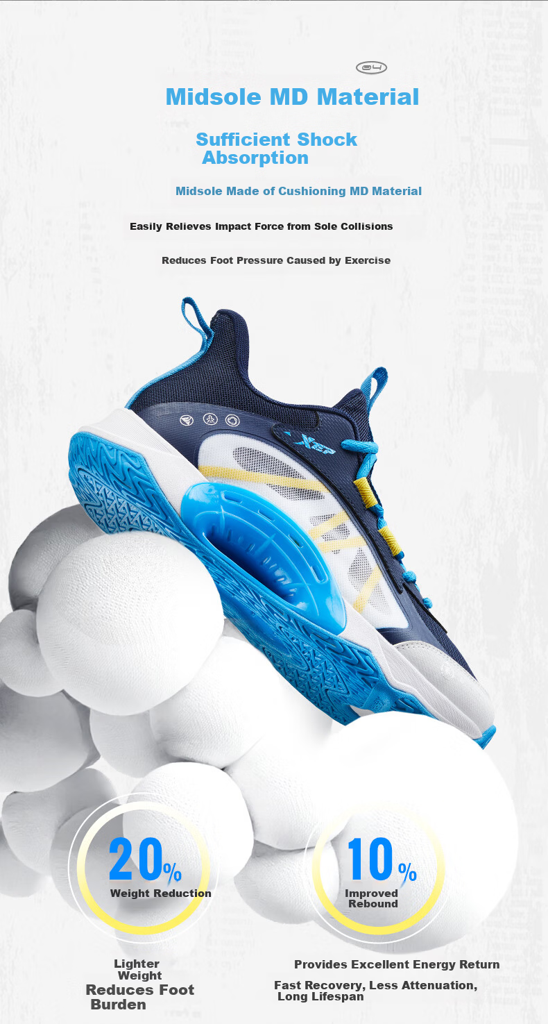 XTEP Kids Boys Mesh Breathable Lace-up Basketball Shoes Starry Blue/Teal Blue Size 38 6