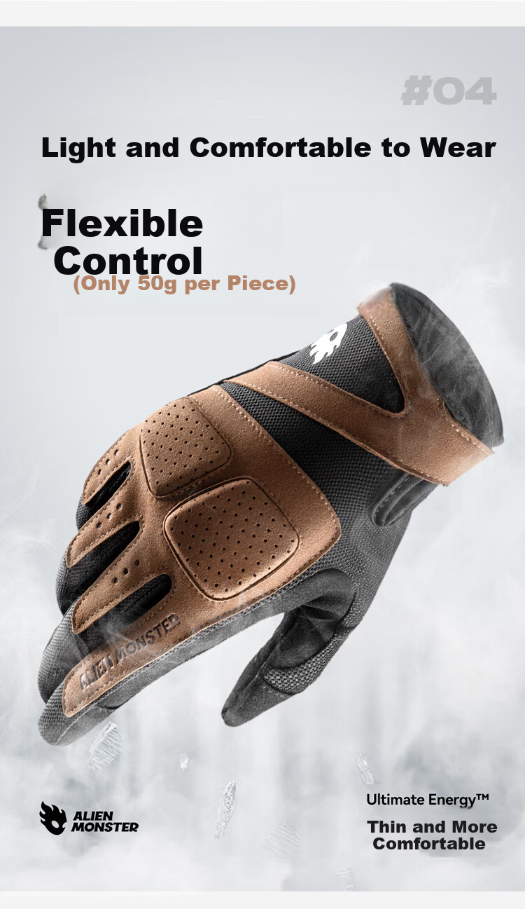 Alien Monster Extreme Summer Motorcycle Riding Gloves Ice Cooling Breathable Anti-Fall Touchscreen Compatible Rider Gear Gray S 7