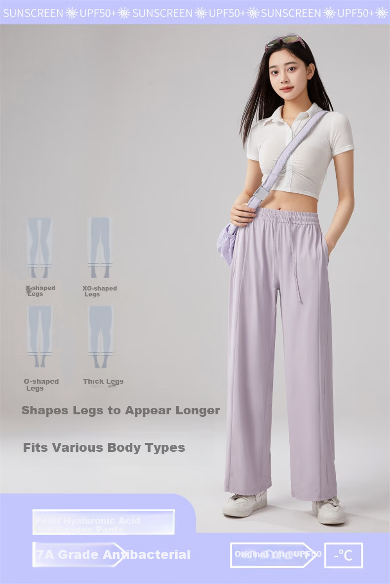 Jeanswest Women's Casual Pants 2026 Summer Sports Breathable Sun-Protective Versatile Draped Quick-Dry Ice Oxygen Pants Mist Green XL 2