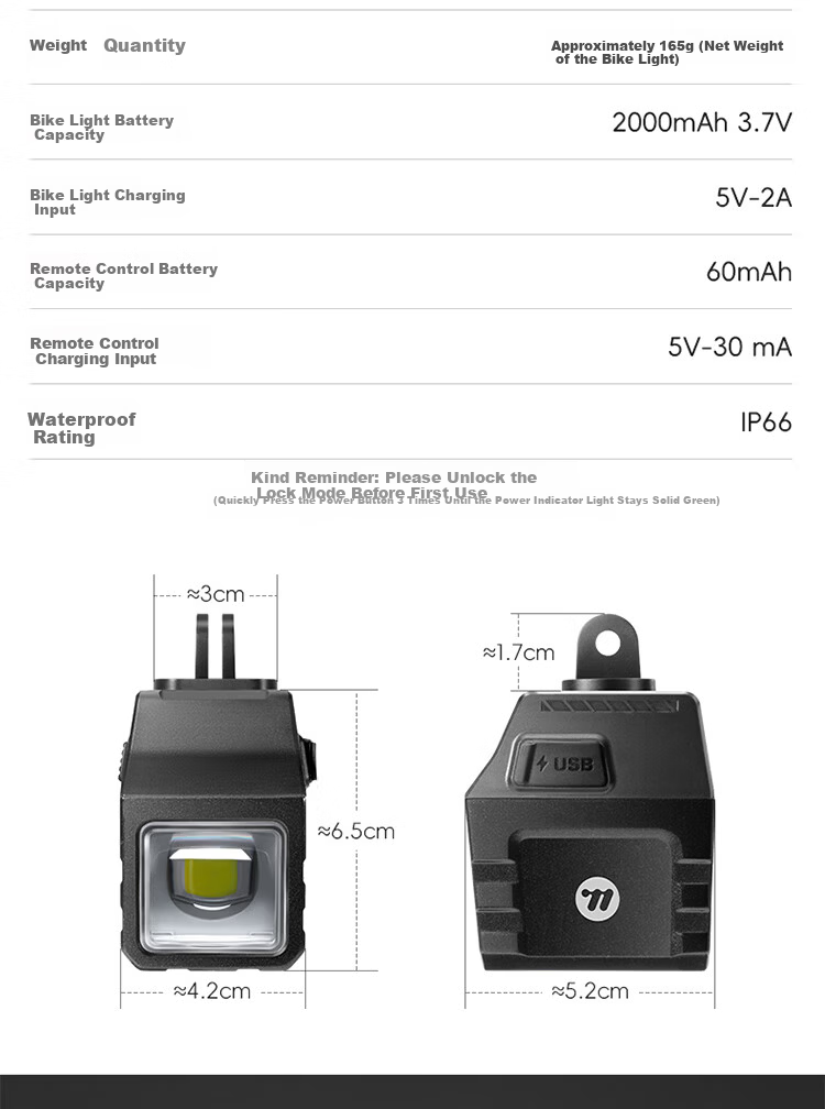 XQZ Cyclist Bike Light High Brightness 1600 Lumens Front Headlight Remote Control Anti-Glare 2