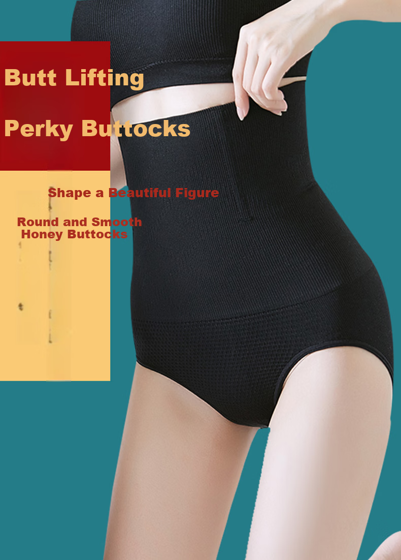 YUZHAOLIN Women's 2-Pack High-Waist Shaping Waist Slimming Hip-Lifting Tummy Control Postpartum Panties [Black + Nude] Small Size (80-105 Jin) 5