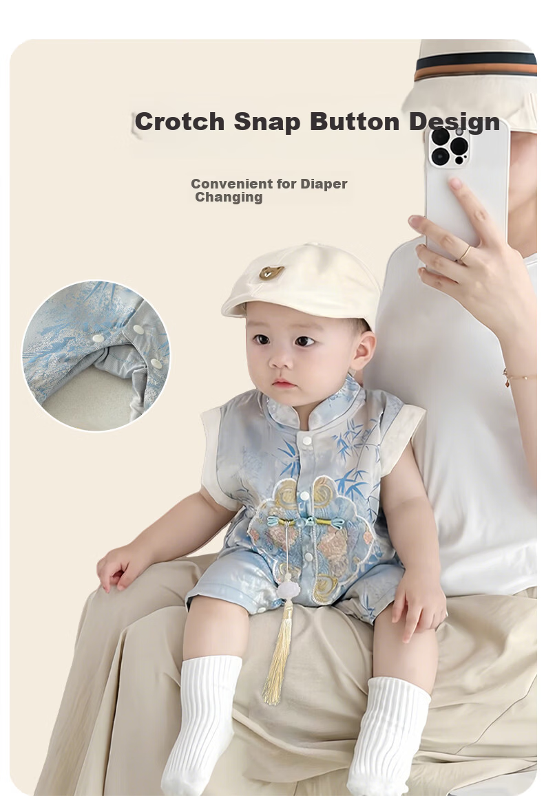 Aibao Baby Summer Romper New Chinese Style Short Sleeve Bodysuit Full Moon First Birthday Traditional Outfit Size 73 T195 6