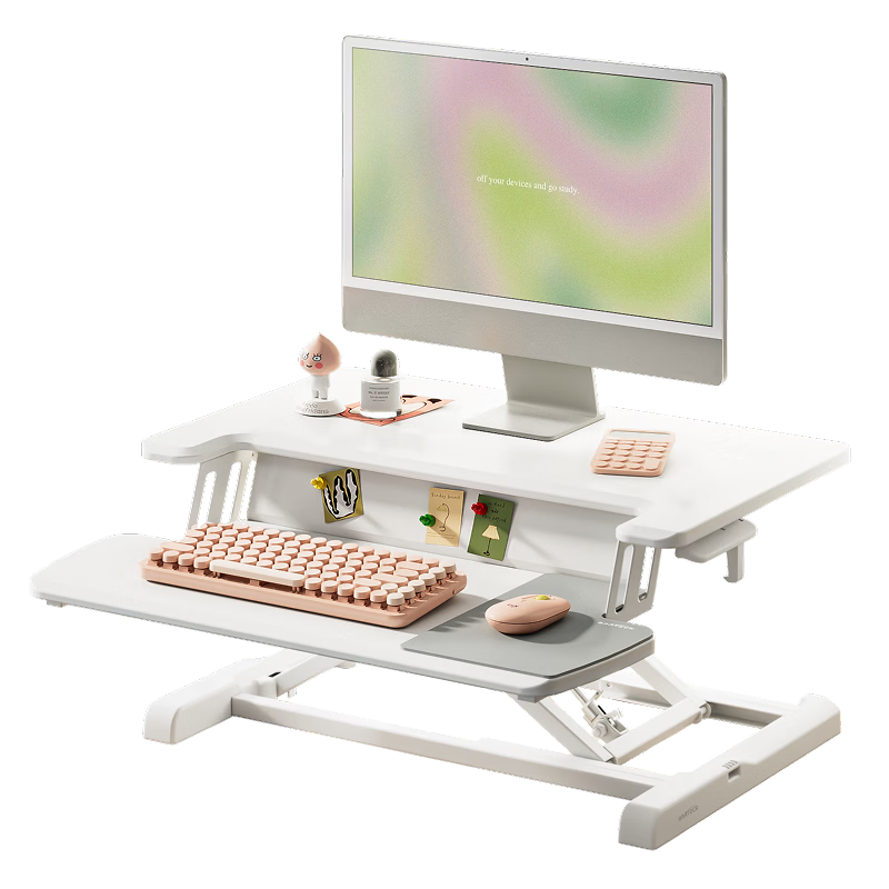 Brateck Beihu Height Adjustable Desk, Standing Desk Converter, Monitor Riser Stand, Small Computer Desk, Quartz White