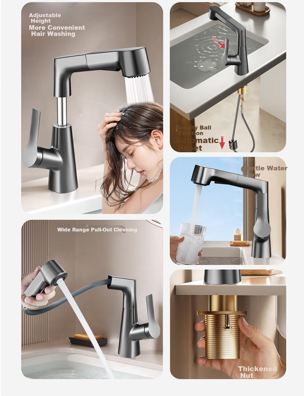Xinfei Basin Faucet, Lift And Pull Type, Hot And Cold Dual Control, Bathroom White, Washbasin Tap 4