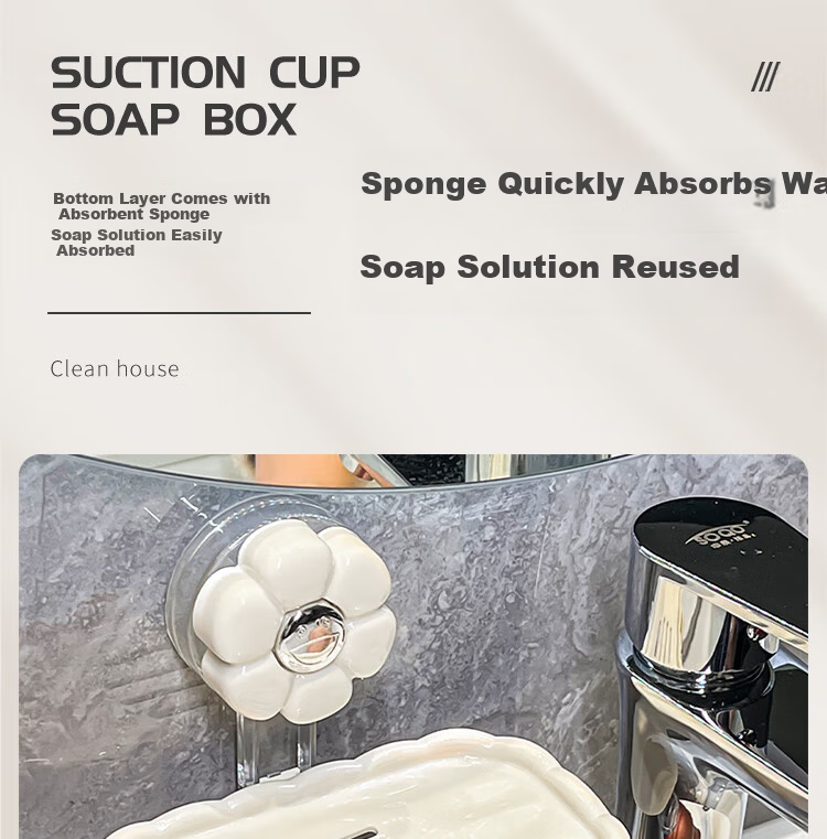 Bydoll Suction Cup Soap Dish Wall-Mounted Single-Layer Draining No-Drill High-End Home Bathroom Balcony Soap Holder Organizer 8