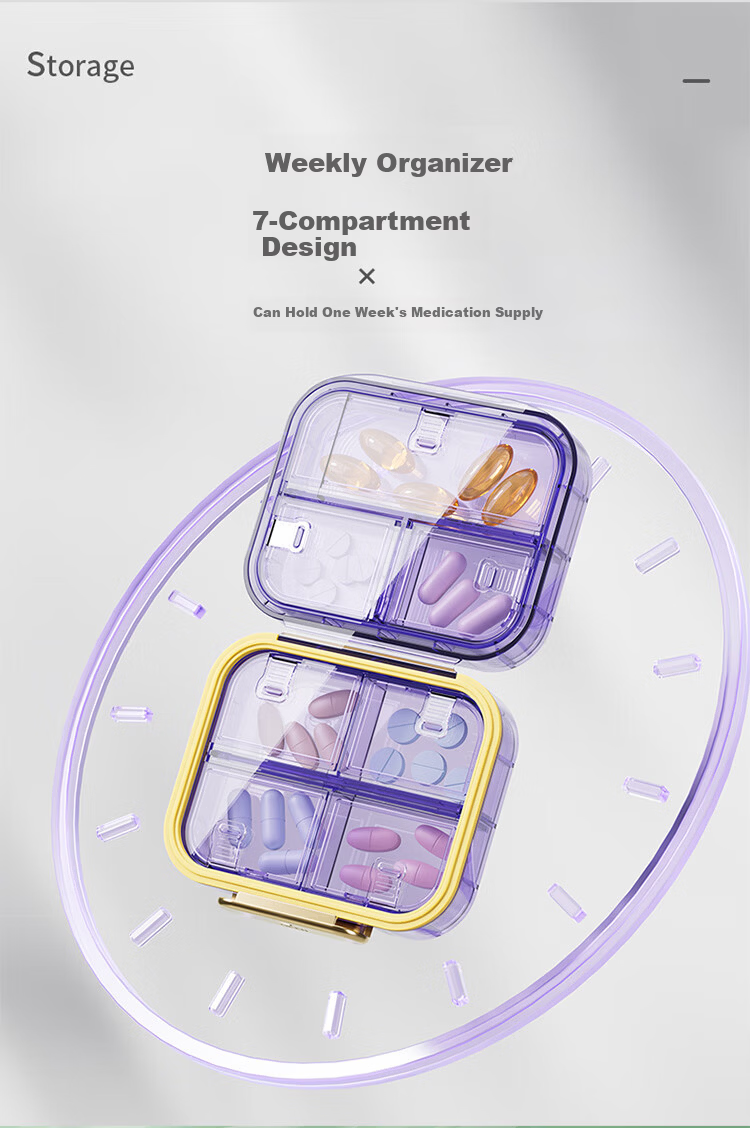 Daisy Leaf Portable Weekly Pill Organizer with Reminder, Large Capacity Green Medicine Box for Seven Days 2