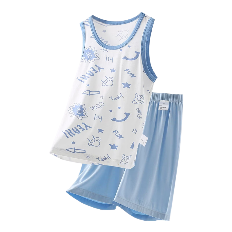 Hodo Kids Sleeveless Pajama Set Boys Summer Thin Ice Silk Modal Homewear Toddler Air Conditioning Clothes
