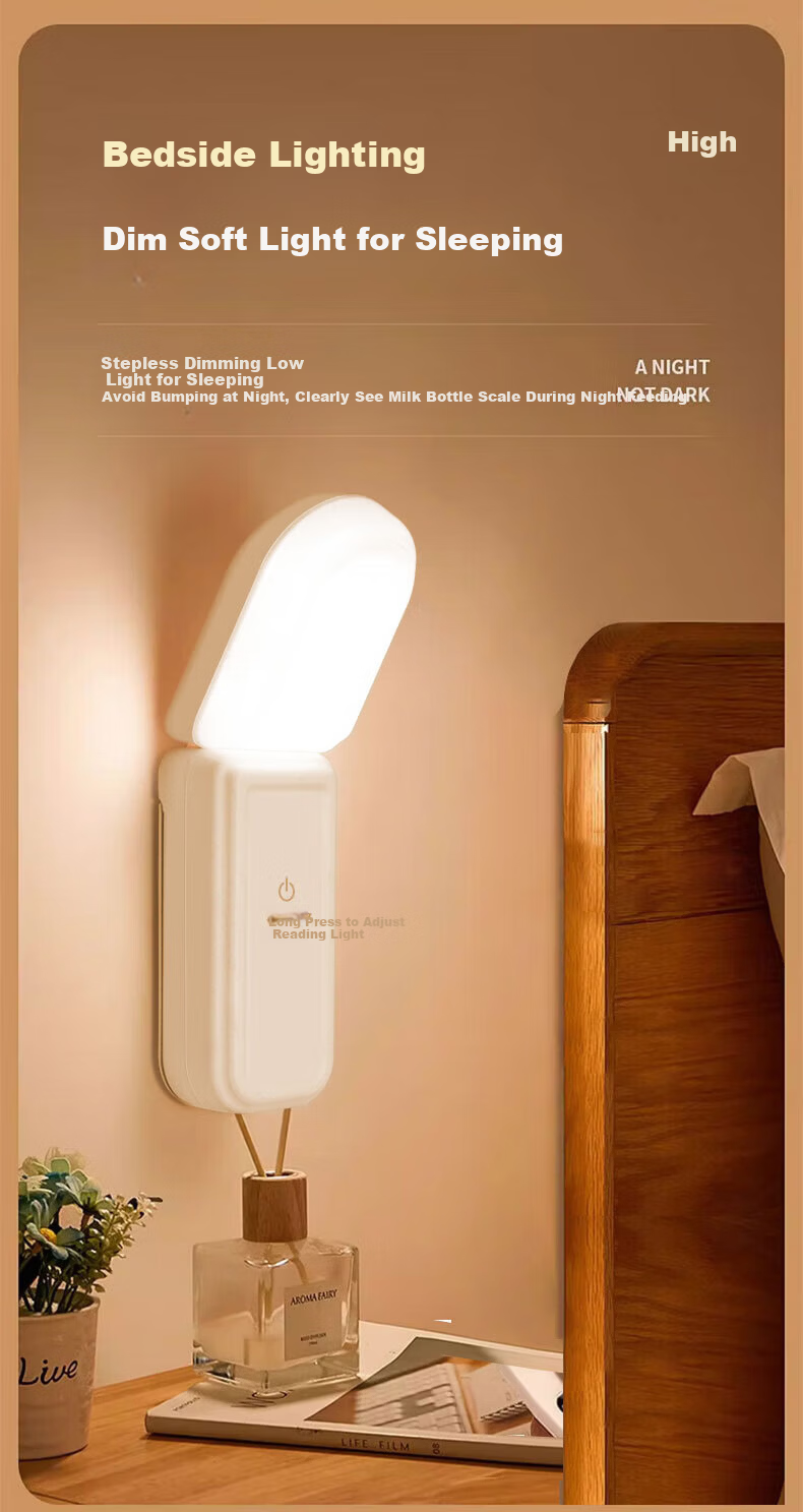 Jingqian Small Night Light Bedroom Bedside Reading Lamp Wall-Mounted Magnetic Rechargeable Desk Lamp Eye Protection Study Light 11