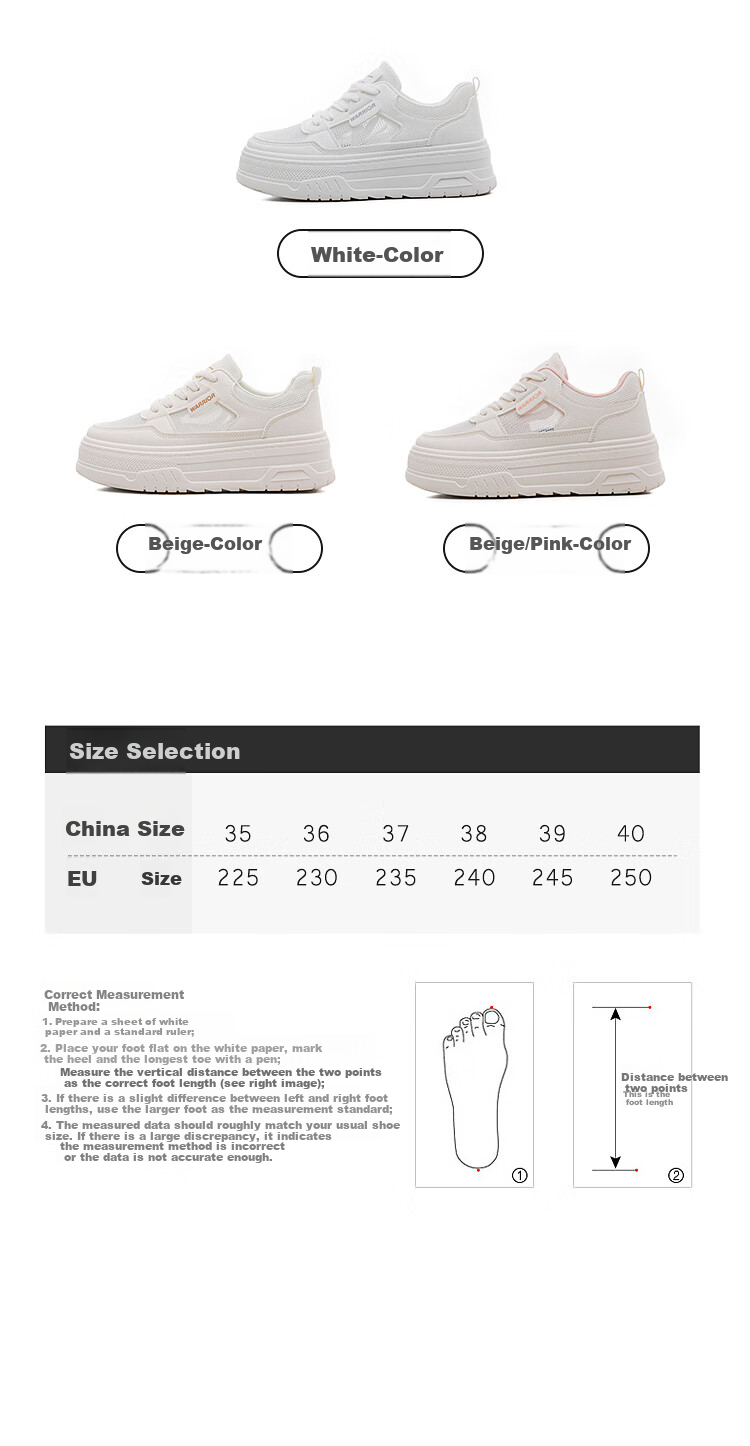 Warrior Official Women's Sneakers 2026 Summer Thick Sole Height Increasing Breathable Mesh White Shoes White Size 37 6