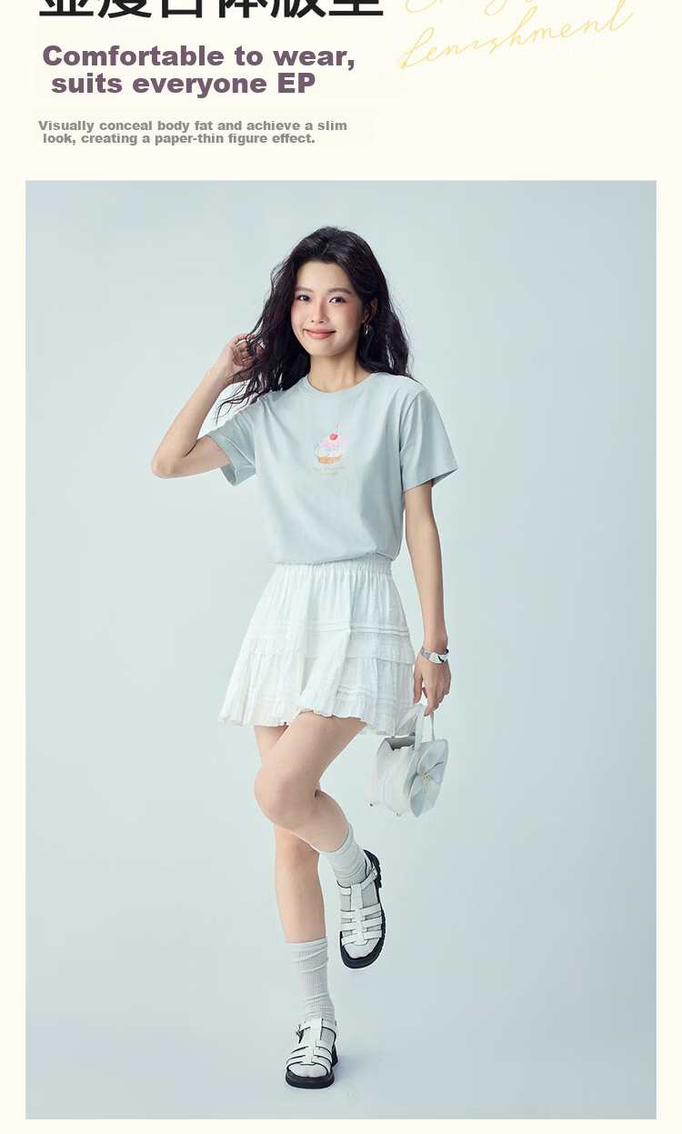 Giordano Women's Short Sleeve T-Shirt Summer New Pure Cotton Dessert Theme Print Crew Neck Casual Top 05396387 8