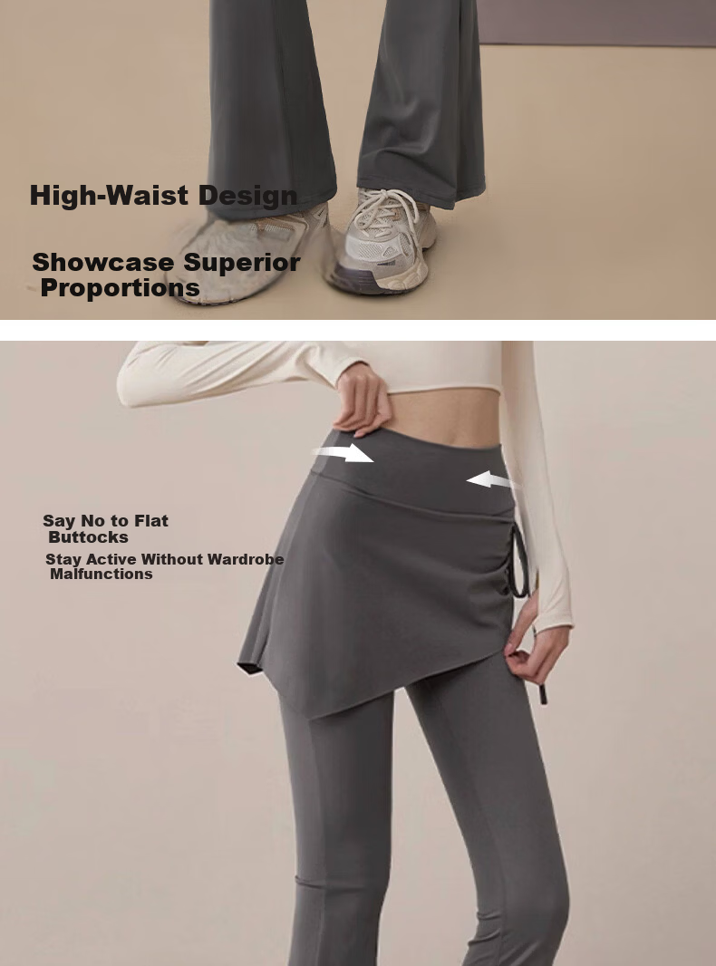 Free Style Faux Two-Piece High-Waist Slimming Yoga Pants for Women, Hip-Covering, Anti-Exposure Pilates Running Fitness Flared Skirt Pants 8